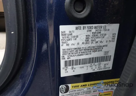 2011 Ford Expedition Xlt из США, поврежденный, VIN 1FMJU1J54BEF38615